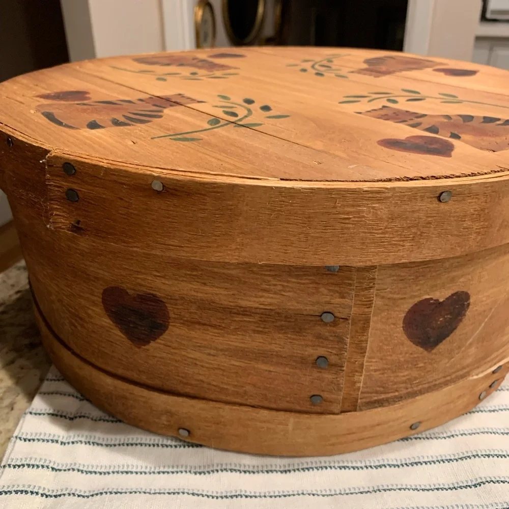 Vintage Wood Cheese box with lid, hand painted